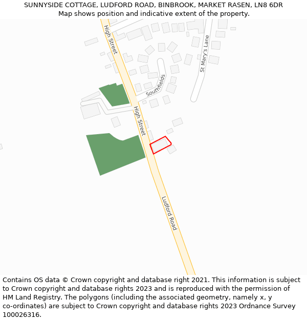 SUNNYSIDE COTTAGE, LUDFORD ROAD, BINBROOK, MARKET RASEN, LN8 6DR: Location map and indicative extent of plot
