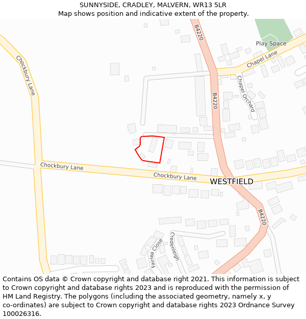 SUNNYSIDE, CRADLEY, MALVERN, WR13 5LR: Location map and indicative extent of plot