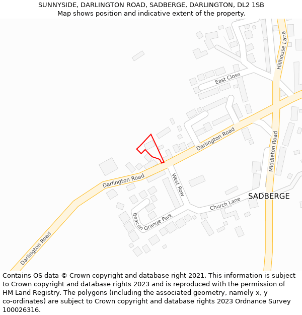 SUNNYSIDE, DARLINGTON ROAD, SADBERGE, DARLINGTON, DL2 1SB: Location map and indicative extent of plot