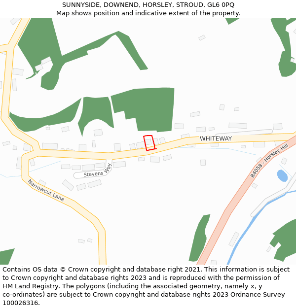 SUNNYSIDE, DOWNEND, HORSLEY, STROUD, GL6 0PQ: Location map and indicative extent of plot