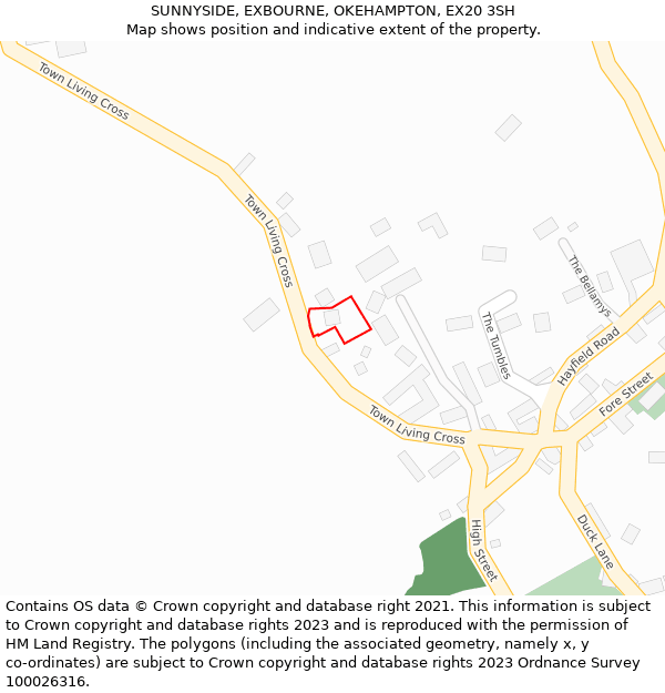 SUNNYSIDE, EXBOURNE, OKEHAMPTON, EX20 3SH: Location map and indicative extent of plot