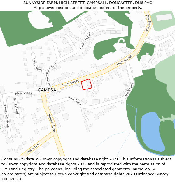 SUNNYSIDE FARM, HIGH STREET, CAMPSALL, DONCASTER, DN6 9AG: Location map and indicative extent of plot