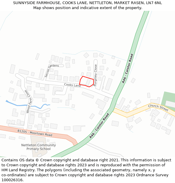 SUNNYSIDE FARMHOUSE, COOKS LANE, NETTLETON, MARKET RASEN, LN7 6NL: Location map and indicative extent of plot