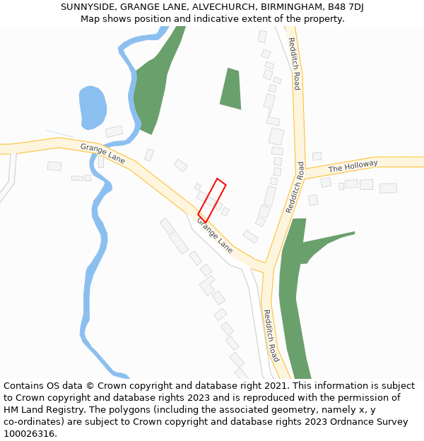 SUNNYSIDE, GRANGE LANE, ALVECHURCH, BIRMINGHAM, B48 7DJ: Location map and indicative extent of plot