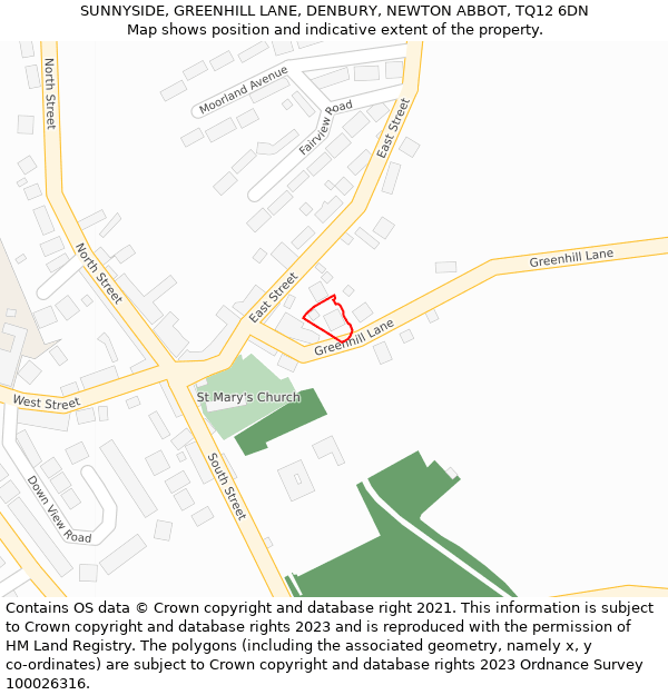 SUNNYSIDE, GREENHILL LANE, DENBURY, NEWTON ABBOT, TQ12 6DN: Location map and indicative extent of plot