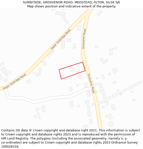 SUNNYSIDE, GROSVENOR ROAD, MEDSTEAD, ALTON, GU34 5JE: Location map and indicative extent of plot