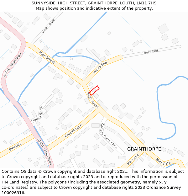 SUNNYSIDE, HIGH STREET, GRAINTHORPE, LOUTH, LN11 7HS: Location map and indicative extent of plot