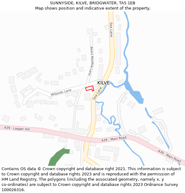 SUNNYSIDE, KILVE, BRIDGWATER, TA5 1EB: Location map and indicative extent of plot