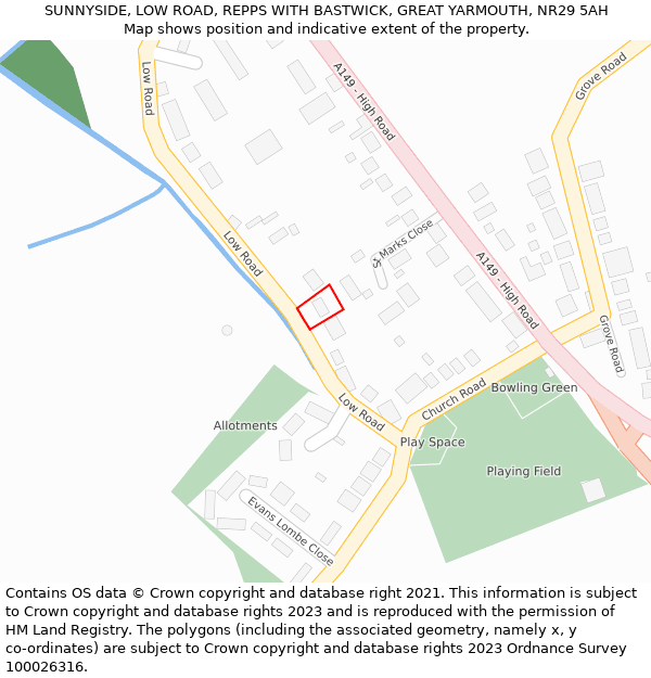 SUNNYSIDE, LOW ROAD, REPPS WITH BASTWICK, GREAT YARMOUTH, NR29 5AH: Location map and indicative extent of plot