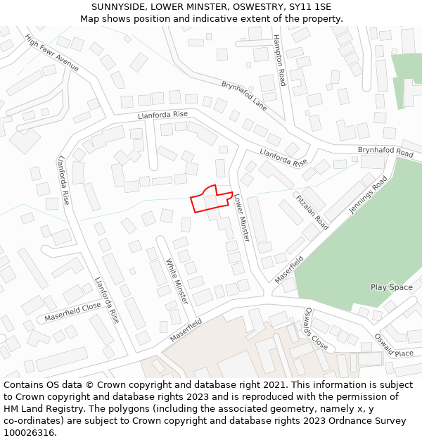 SUNNYSIDE, LOWER MINSTER, OSWESTRY, SY11 1SE: Location map and indicative extent of plot