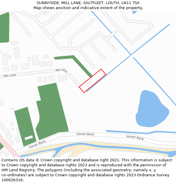 SUNNYSIDE, MILL LANE, SALTFLEET, LOUTH, LN11 7SA: Location map and indicative extent of plot