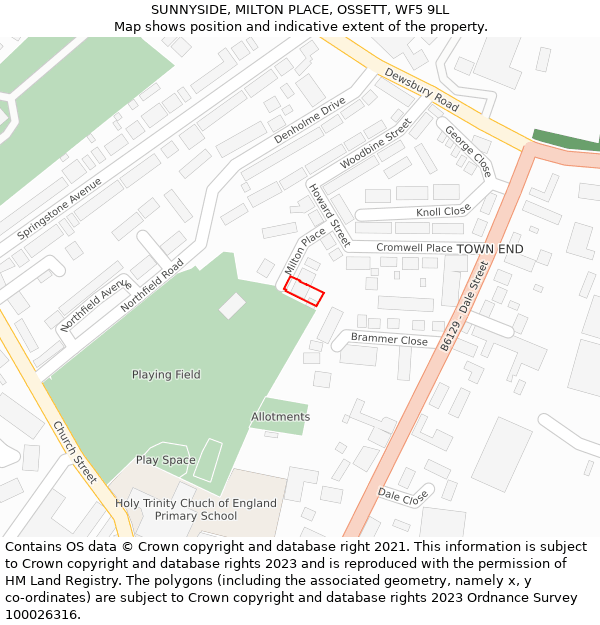 SUNNYSIDE, MILTON PLACE, OSSETT, WF5 9LL: Location map and indicative extent of plot