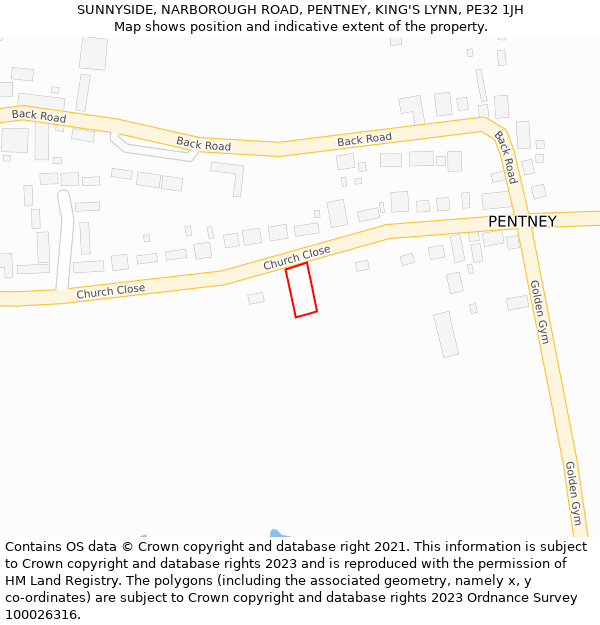 SUNNYSIDE, NARBOROUGH ROAD, PENTNEY, KING'S LYNN, PE32 1JH: Location map and indicative extent of plot