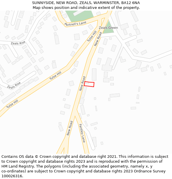 SUNNYSIDE, NEW ROAD, ZEALS, WARMINSTER, BA12 6NA: Location map and indicative extent of plot