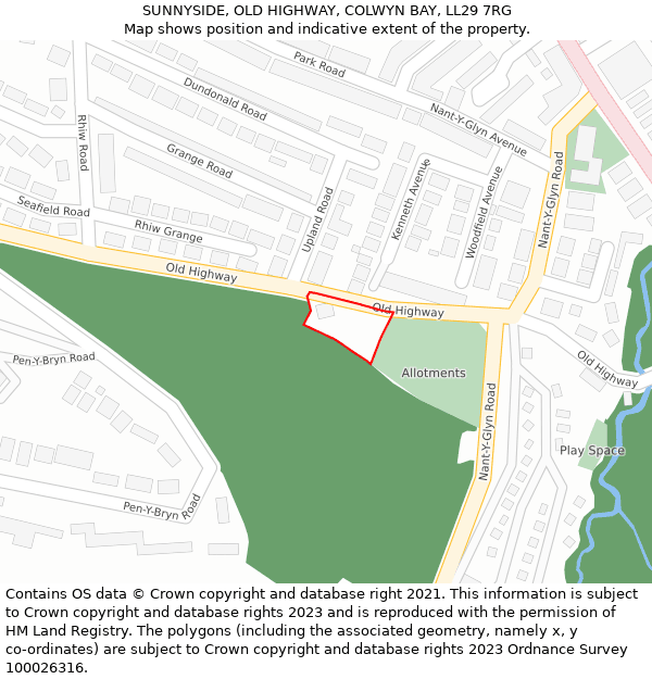 SUNNYSIDE, OLD HIGHWAY, COLWYN BAY, LL29 7RG: Location map and indicative extent of plot