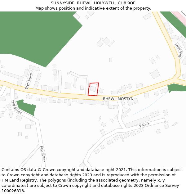 SUNNYSIDE, RHEWL, HOLYWELL, CH8 9QF: Location map and indicative extent of plot