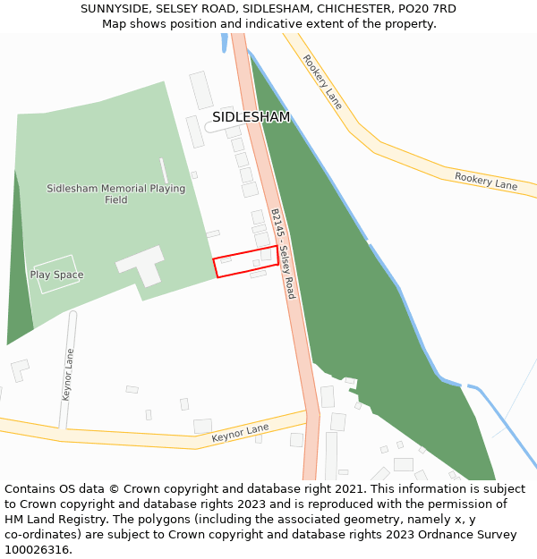SUNNYSIDE, SELSEY ROAD, SIDLESHAM, CHICHESTER, PO20 7RD: Location map and indicative extent of plot