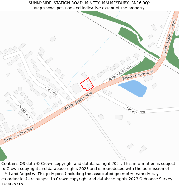 SUNNYSIDE, STATION ROAD, MINETY, MALMESBURY, SN16 9QY: Location map and indicative extent of plot