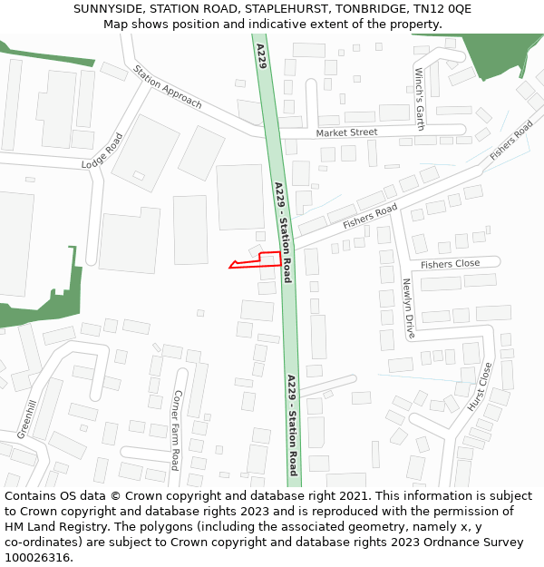 SUNNYSIDE, STATION ROAD, STAPLEHURST, TONBRIDGE, TN12 0QE: Location map and indicative extent of plot