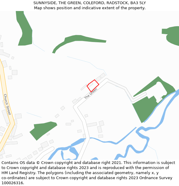 SUNNYSIDE, THE GREEN, COLEFORD, RADSTOCK, BA3 5LY: Location map and indicative extent of plot