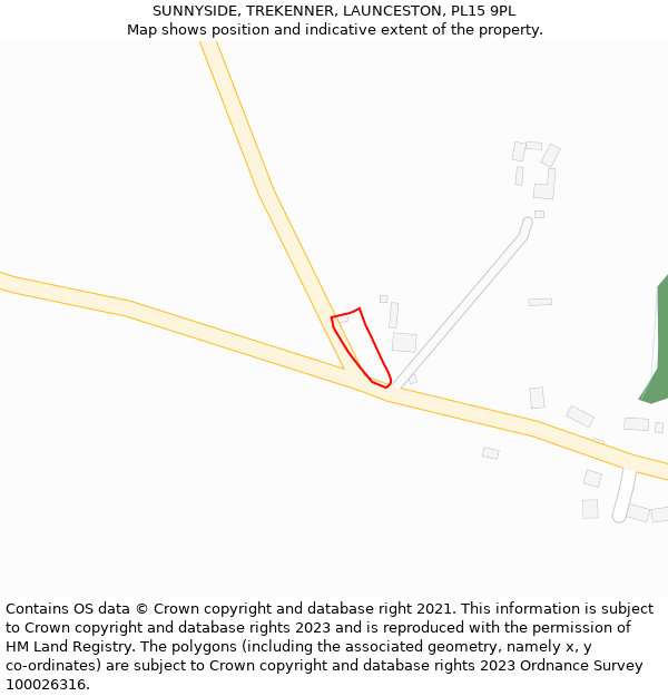 SUNNYSIDE, TREKENNER, LAUNCESTON, PL15 9PL: Location map and indicative extent of plot