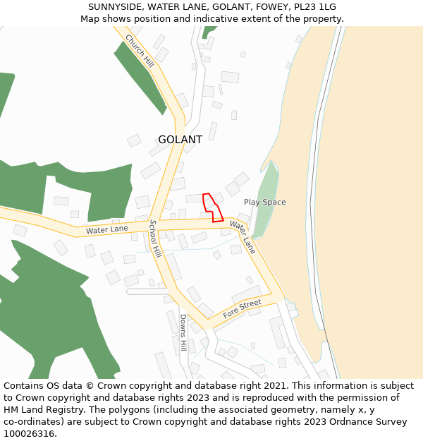 SUNNYSIDE, WATER LANE, GOLANT, FOWEY, PL23 1LG: Location map and indicative extent of plot