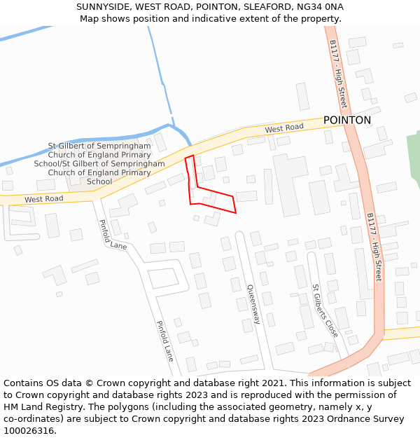 SUNNYSIDE, WEST ROAD, POINTON, SLEAFORD, NG34 0NA: Location map and indicative extent of plot