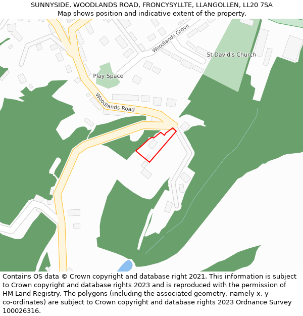 SUNNYSIDE, WOODLANDS ROAD, FRONCYSYLLTE, LLANGOLLEN, LL20 7SA: Location map and indicative extent of plot