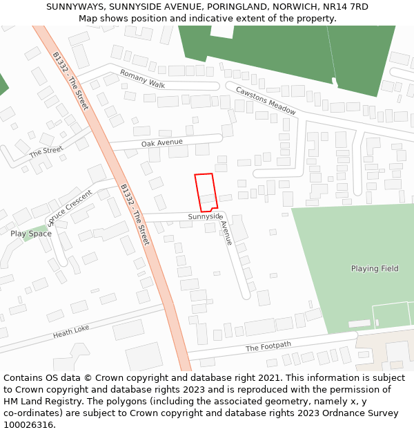 SUNNYWAYS, SUNNYSIDE AVENUE, PORINGLAND, NORWICH, NR14 7RD: Location map and indicative extent of plot