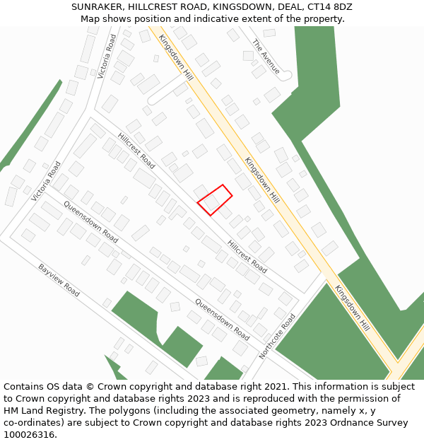 SUNRAKER, HILLCREST ROAD, KINGSDOWN, DEAL, CT14 8DZ: Location map and indicative extent of plot