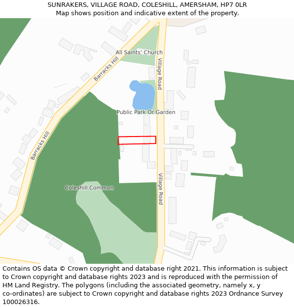 SUNRAKERS, VILLAGE ROAD, COLESHILL, AMERSHAM, HP7 0LR: Location map and indicative extent of plot