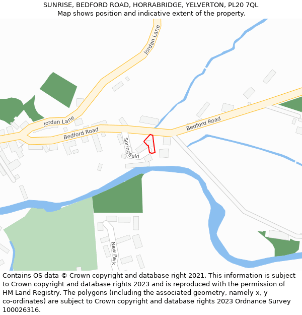 SUNRISE, BEDFORD ROAD, HORRABRIDGE, YELVERTON, PL20 7QL: Location map and indicative extent of plot