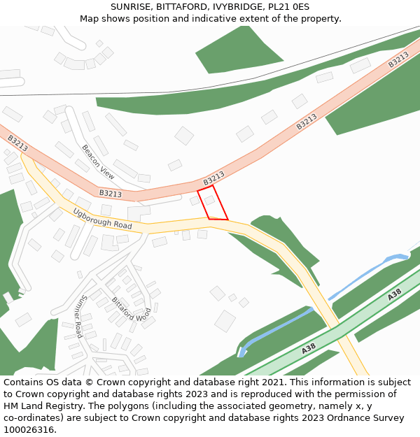 SUNRISE, BITTAFORD, IVYBRIDGE, PL21 0ES: Location map and indicative extent of plot