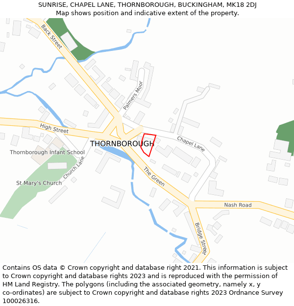 SUNRISE, CHAPEL LANE, THORNBOROUGH, BUCKINGHAM, MK18 2DJ: Location map and indicative extent of plot