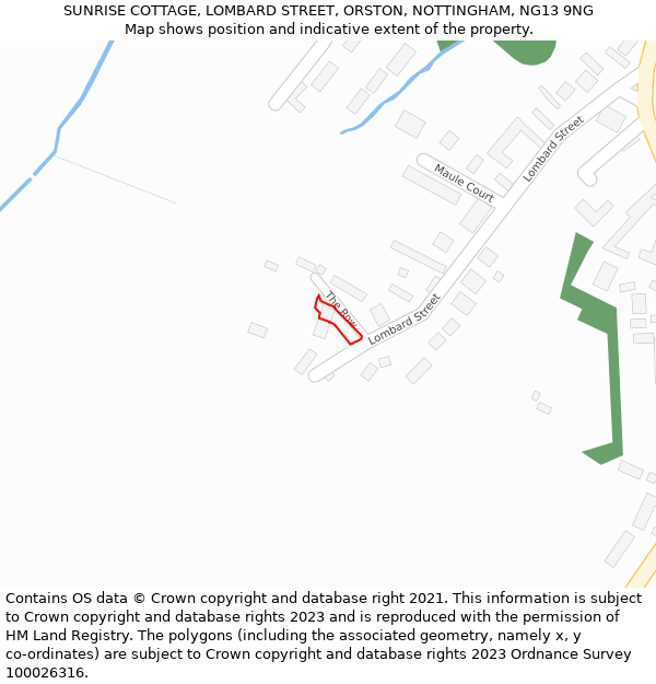 SUNRISE COTTAGE, LOMBARD STREET, ORSTON, NOTTINGHAM, NG13 9NG: Location map and indicative extent of plot