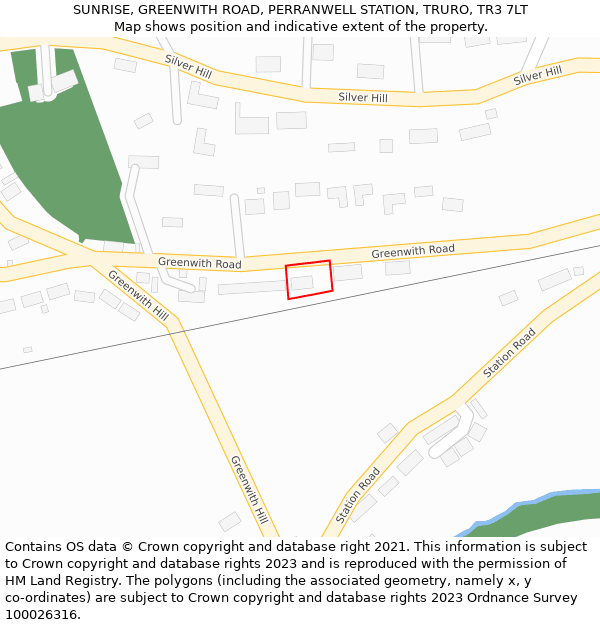 SUNRISE, GREENWITH ROAD, PERRANWELL STATION, TRURO, TR3 7LT: Location map and indicative extent of plot