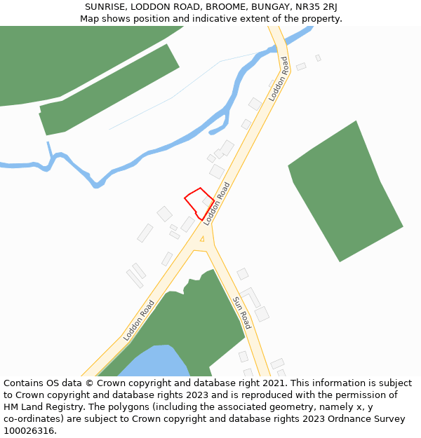 SUNRISE, LODDON ROAD, BROOME, BUNGAY, NR35 2RJ: Location map and indicative extent of plot