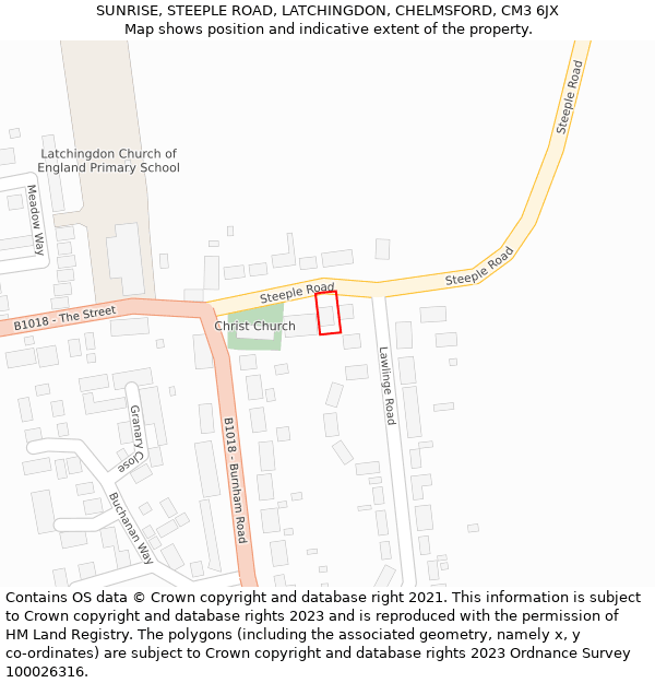 SUNRISE, STEEPLE ROAD, LATCHINGDON, CHELMSFORD, CM3 6JX: Location map and indicative extent of plot