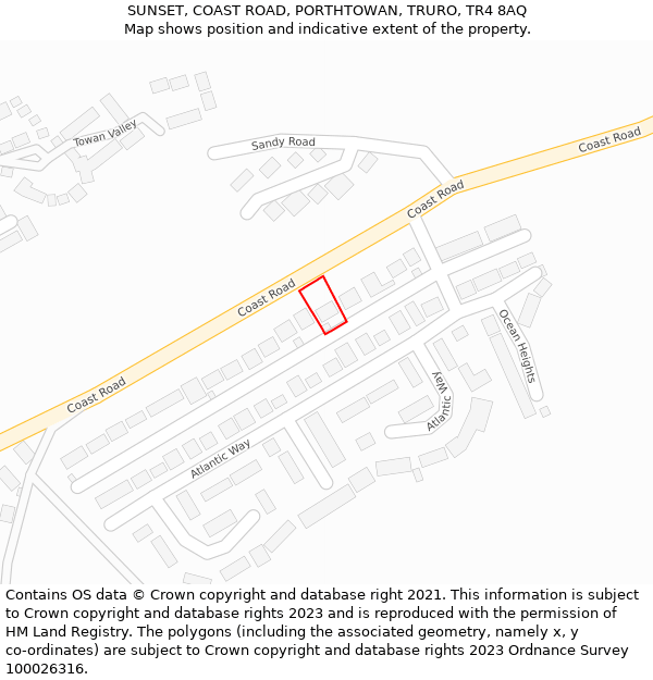 SUNSET, COAST ROAD, PORTHTOWAN, TRURO, TR4 8AQ: Location map and indicative extent of plot