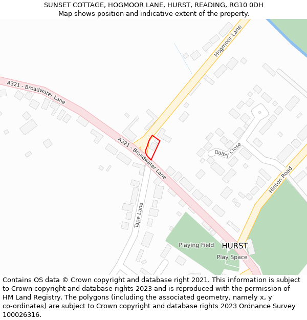 SUNSET COTTAGE, HOGMOOR LANE, HURST, READING, RG10 0DH: Location map and indicative extent of plot
