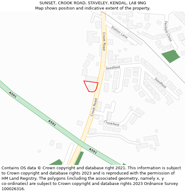 SUNSET, CROOK ROAD, STAVELEY, KENDAL, LA8 9NG: Location map and indicative extent of plot