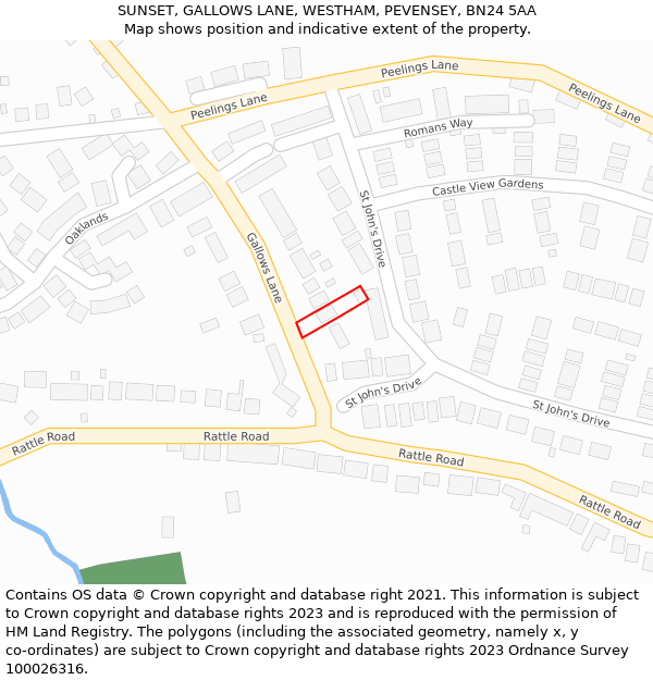 SUNSET, GALLOWS LANE, WESTHAM, PEVENSEY, BN24 5AA: Location map and indicative extent of plot