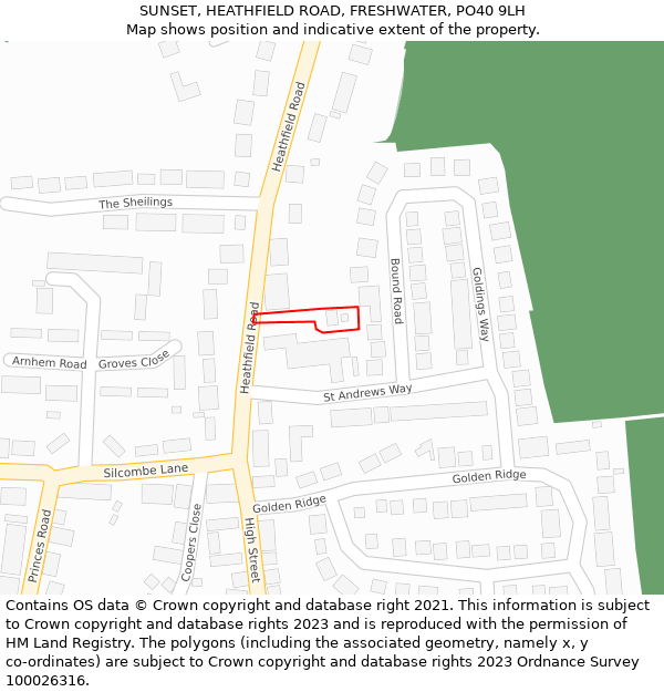 SUNSET, HEATHFIELD ROAD, FRESHWATER, PO40 9LH: Location map and indicative extent of plot