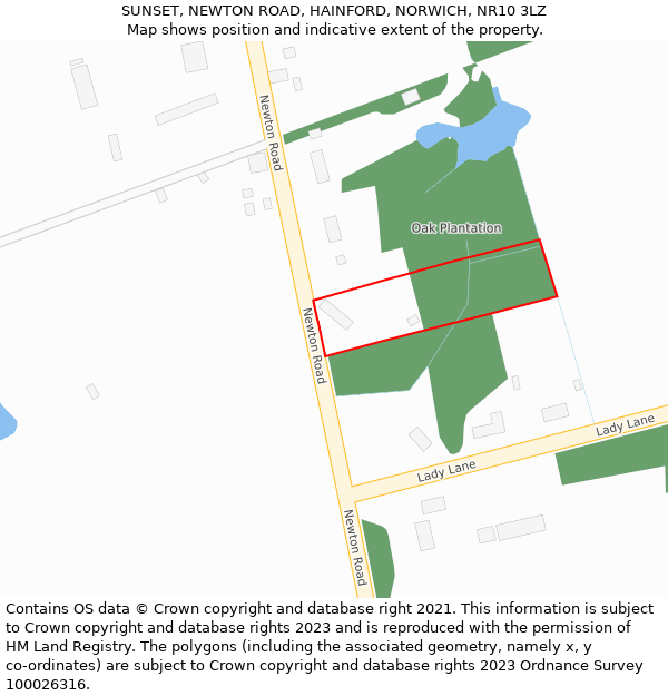 SUNSET, NEWTON ROAD, HAINFORD, NORWICH, NR10 3LZ: Location map and indicative extent of plot