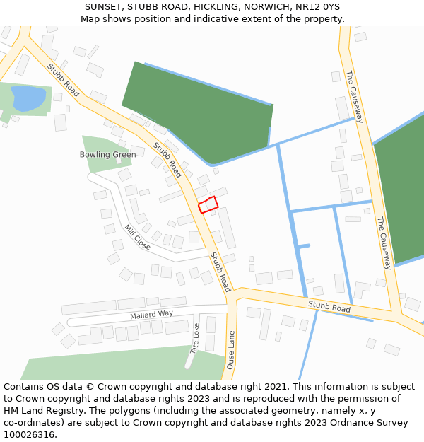 SUNSET, STUBB ROAD, HICKLING, NORWICH, NR12 0YS: Location map and indicative extent of plot