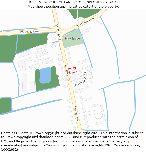SUNSET VIEW, CHURCH LANE, CROFT, SKEGNESS, PE24 4RS: Location map and indicative extent of plot