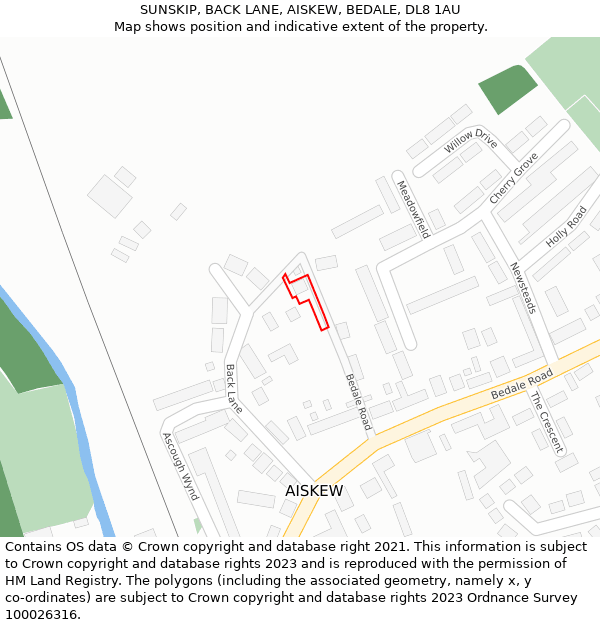 SUNSKIP, BACK LANE, AISKEW, BEDALE, DL8 1AU: Location map and indicative extent of plot