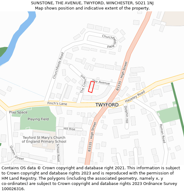 SUNSTONE, THE AVENUE, TWYFORD, WINCHESTER, SO21 1NJ: Location map and indicative extent of plot