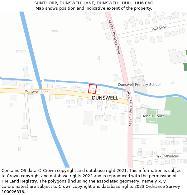 SUNTHORP, DUNSWELL LANE, DUNSWELL, HULL, HU6 0AG: Location map and indicative extent of plot