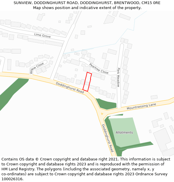 SUNVIEW, DODDINGHURST ROAD, DODDINGHURST, BRENTWOOD, CM15 0RE: Location map and indicative extent of plot